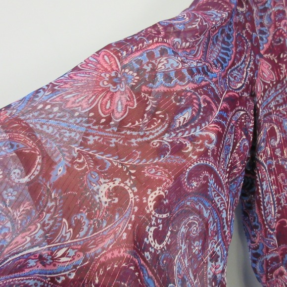 Talbots Paisley Midi Dress 14 Purple Long Puff Sleeve Casual Boho Floral 310 - Picture 7 of 12